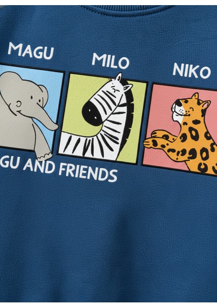 Erkek Çocuk Pamuklu Lacivert Magu And Friends Baskılı Sweatshirt Eşofman Takımı indirimleri