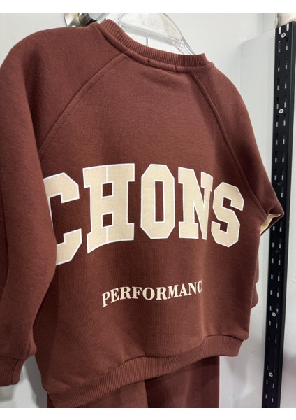 Unisex Çocuk Pamuklu Kahverengi Yazı Baskılı Eşofman Takımı – Spor ve Rahat Tarz modelleri