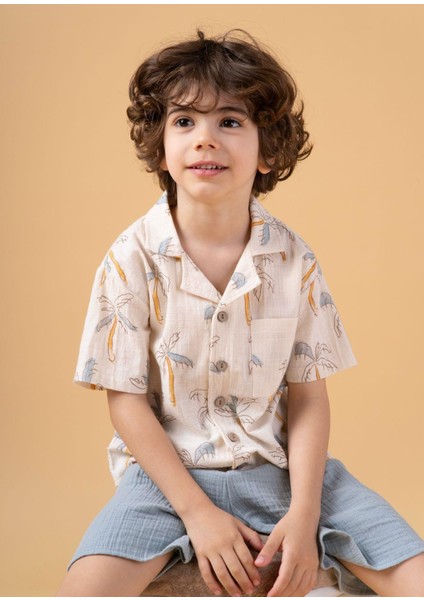 Erkek Çocuk Palmiye Desenli Gömlekli Takım Şortlu Yazlık Ikili Set fırsatları