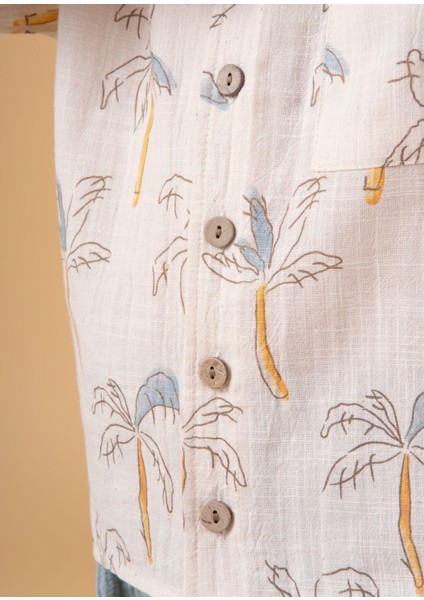 Erkek Çocuk Palmiye Desenli Gömlekli Takım Şortlu Yazlık Ikili Set indirimleri