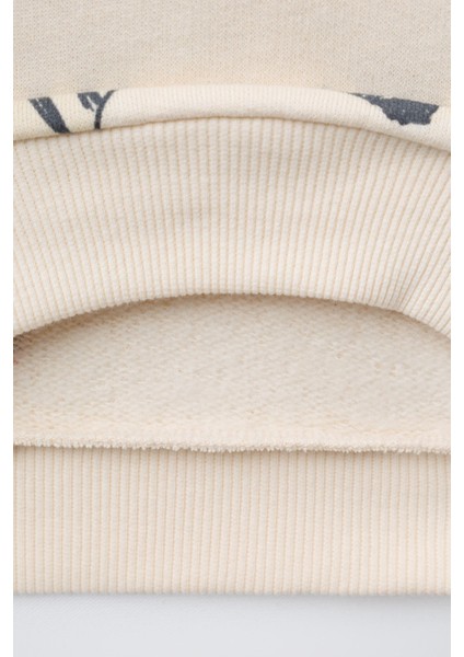 Unisex Çocuk Pamuklu Krem Safari Hayvan Desenli Sweatshirt ve Jogger Eşofman Takım fırsatları