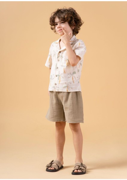 Erkek Çocuk Palmiye Desenli Gömlekli Takım Şortlu Yazlık Ikili Set fiyatları