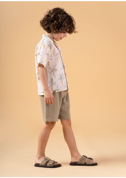 Erkek Çocuk Palmiye Desenli Gömlekli Takım Şortlu Yazlık Ikili Set modelleri