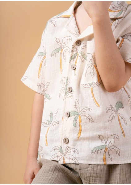 Erkek Çocuk Palmiye Desenli Gömlekli Takım Şortlu Yazlık Ikili Set fırsatları