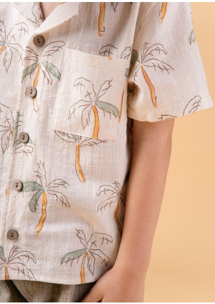 Erkek Çocuk Palmiye Desenli Gömlekli Takım Şortlu Yazlık Ikili Set indirimleri