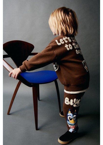 Erkek Çocuk Pamuklu Kahverengi Bluey Sweatshirt ve Eşofman Alt Takım