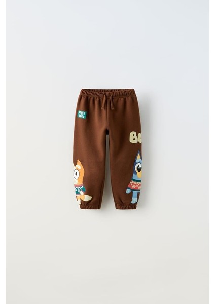 Erkek Çocuk Pamuklu Kahverengi Bluey Sweatshirt ve Eşofman Alt Takım