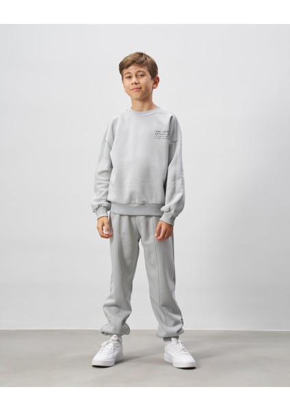 Erkek Çocuk Pamuklu Gri Basic Yazı Baskılı Sweatshirt Eşofman Alt-Üst Takım modelleri