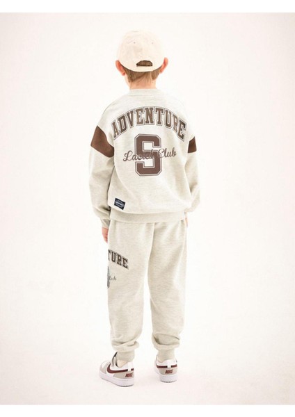 Erkek Çocuk Pamuklu Gri Melanj Adventure Baskılı Eşofman Alt-Üst Takım fiyatları