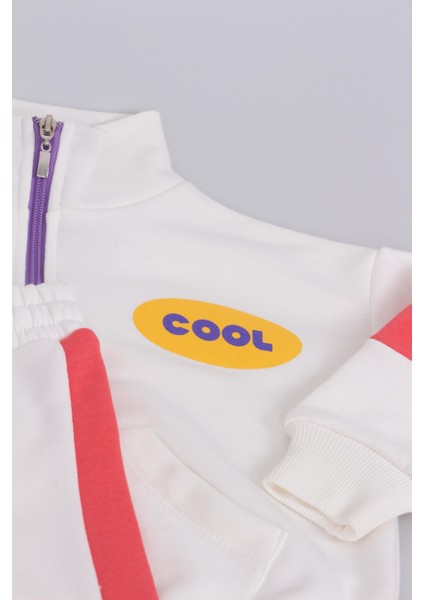 Unisex Çocuk Pamuklu Beyaz Pembe Cool Yazılı Zip Eşofman Takımı fiyatları