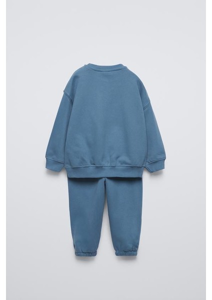 Erkek Çocuk Pamuklu Mavi Boston Usa Baskılı Sweatshirt Eşofman Takım fiyatları