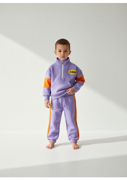 Unisex Çocuk Pamuklu Lila Turuncu Cool Yazılı Zip Eşofman Takımı fiyatları