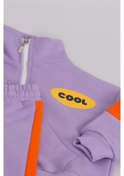 Unisex Çocuk Pamuklu Lila Turuncu Cool Yazılı Zip Eşofman Takımı modelleri