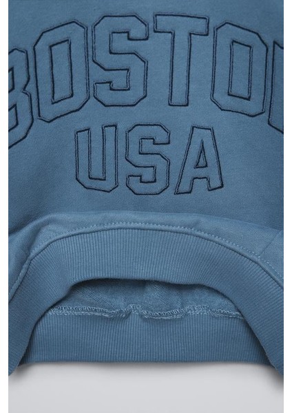 Erkek Çocuk Pamuklu Mavi Boston Usa Baskılı Sweatshirt Eşofman Takım modelleri