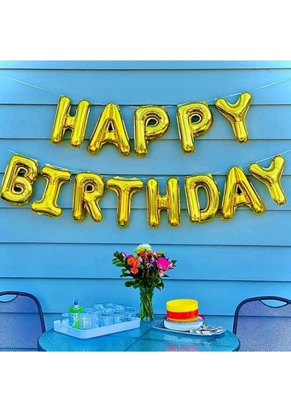 Gitti Happy Birthday Harf 13 Parça Gold Altın Renk Folyo Balon Seti