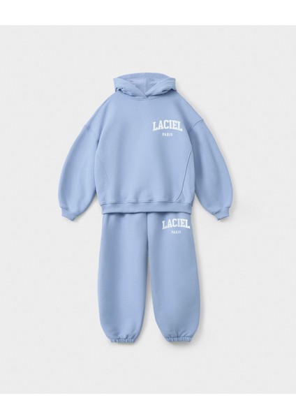 Unisex Çocuk Pamuklu Mavi Laciel Baskılı Kapüşonlu Sweatshirt ve Eşofman Alt Takım fiyatları