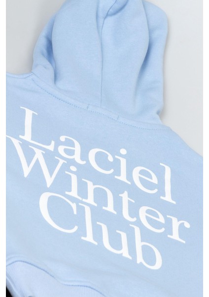 Unisex Çocuk Pamuklu Mavi Laciel Baskılı Kapüşonlu Sweatshirt ve Eşofman Alt Takım modelleri
