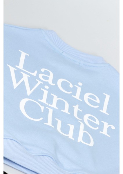 Unisex Çocuk Pamuklu Mavi Laciel Baskılı Kapüşonlu Sweatshirt ve Eşofman Alt Takım fırsatları