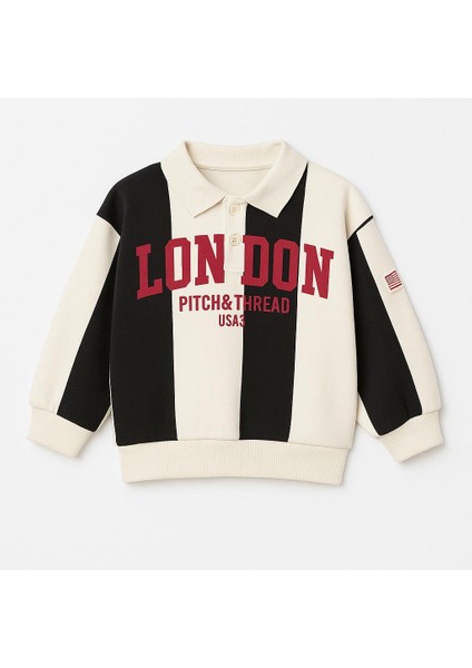 Erkek Çocuk Pamuklu Polo Yaka London Baskılı Sweatshirt ve Nakış Detaylı Geniş Paça Jean Takım indirimleri