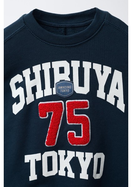 Erkek Çocuk Pamuklu Siyah Shibuya Tokyo Eşofman Takımı - Nakışlı Sweat ve Rahat Kesim Alt