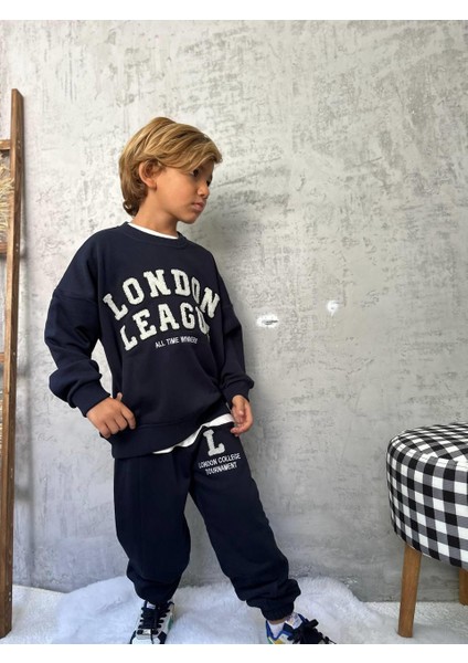 Erkek Çocuk Pamuklu Lacivert London League Yazılı Eşofman Takımı - Kolej Tarzı Spor Model fiyatları