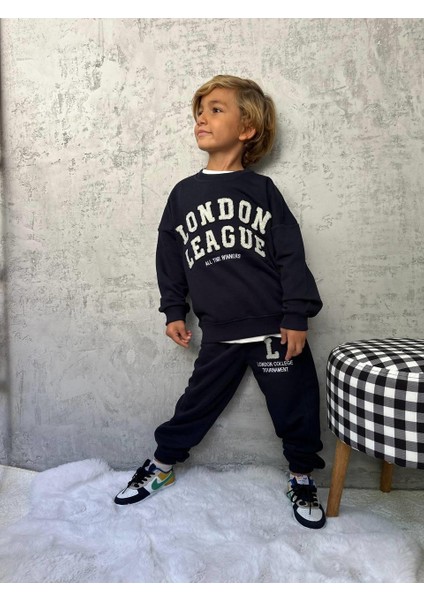 Erkek Çocuk Pamuklu Lacivert London League Yazılı Eşofman Takımı - Kolej Tarzı Spor Model modelleri