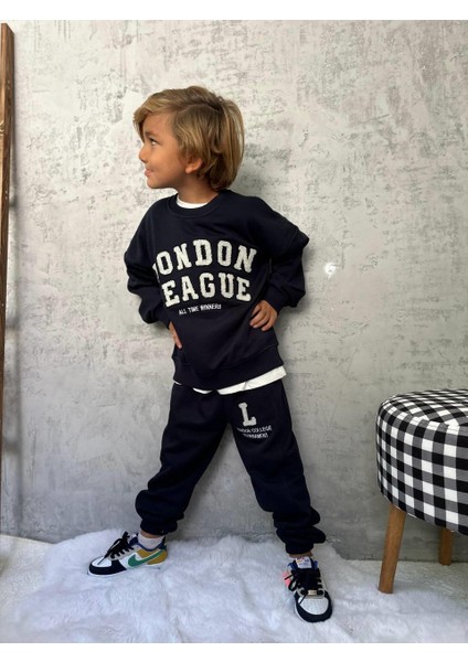 Erkek Çocuk Pamuklu Lacivert London League Yazılı Eşofman Takımı - Kolej Tarzı Spor Model fırsatları