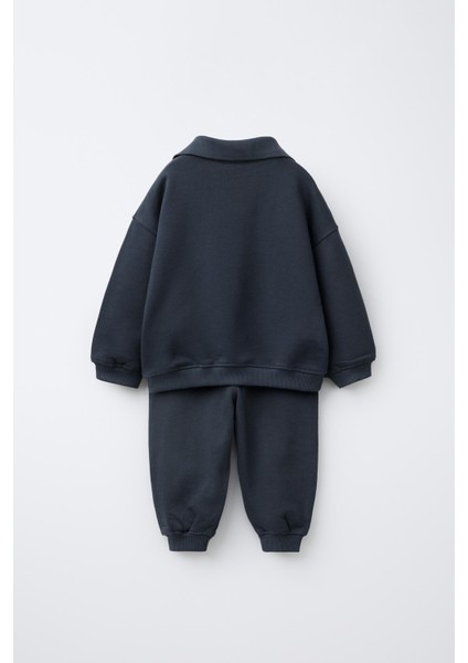 Erkek Çocuk Pamuklu Lacivert Polo Yaka “make It Happen” Eşofman Takımı - Rahat Kesim, Yazı Baskılı fiyatları