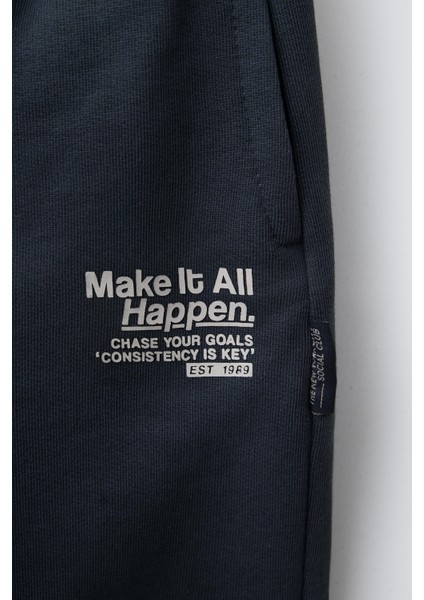 Erkek Çocuk Pamuklu Lacivert Polo Yaka “make It Happen” Eşofman Takımı - Rahat Kesim, Yazı Baskılı fırsatları