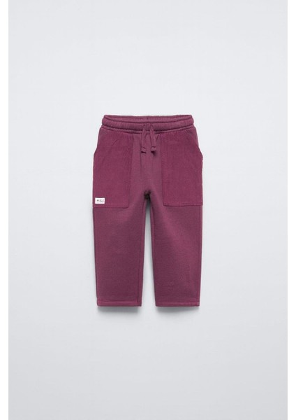 Unisex Çocuk Pamuklu Mürdüm Köpek Baskılı Eşofman Takımı - Rahat Kesim, Cepli Alt