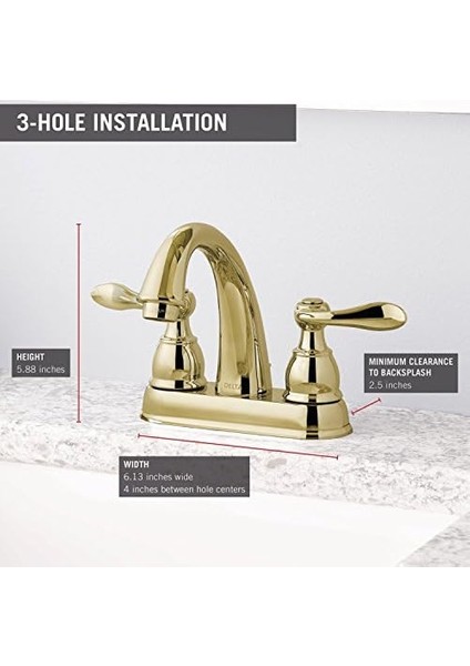 Faucet Windemere Bataryası, Lavabo Bataryası, 2 Saplı Bataryası, Metal Tahliye Montajı, Parlak Pirinç B2596LF-PB fiyatları