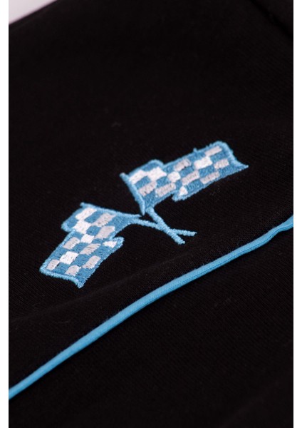 Unisex Çocuk Pamuklu Siyah Mavi Şeritli Yarış Temalı Eşofman Takımı - Rahat Kalıp