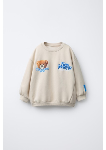 Erkek Çocuk Pamuklu Bej Bear Team Sweatshirt ve Çizgili Eşofman Altı Takım fiyatları