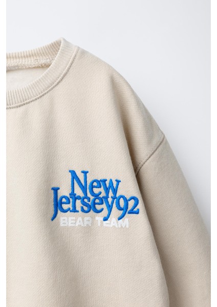 Erkek Çocuk Pamuklu Bej Bear Team Sweatshirt ve Çizgili Eşofman Altı Takım fırsatları