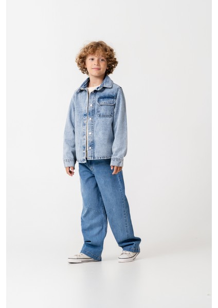 Erkek Çocuk Pamuklu Denim Gömlek Ceket ve Geniş Paça Jean Takım fiyatları