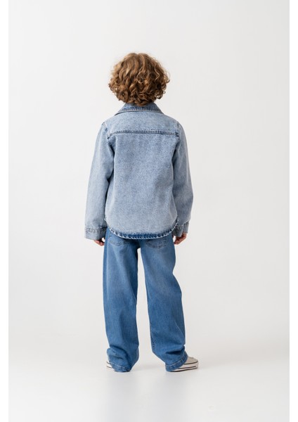 Erkek Çocuk Pamuklu Denim Gömlek Ceket ve Geniş Paça Jean Takım fırsatları
