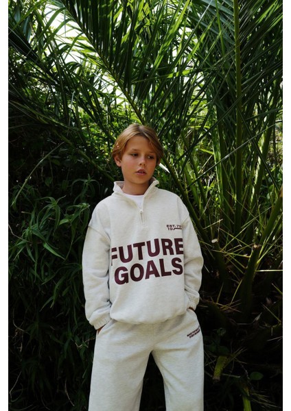 Erkek Çocuk Pamuklu Gri Yarım Fermuarlı Future Goals Eşofman Takımı