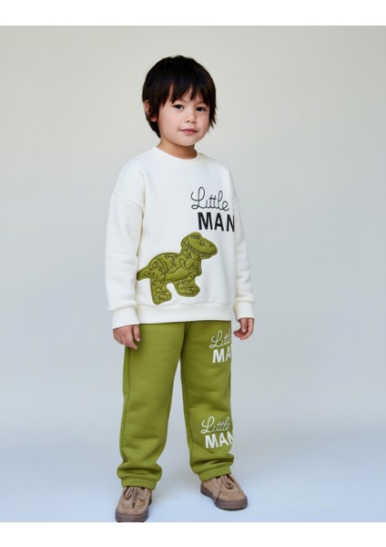 Erkek Çocuk Pamuklu Yeşil Little Man Dinazor Baskılı Eşofman Takımı - Rahat Kalıp Model fiyatları