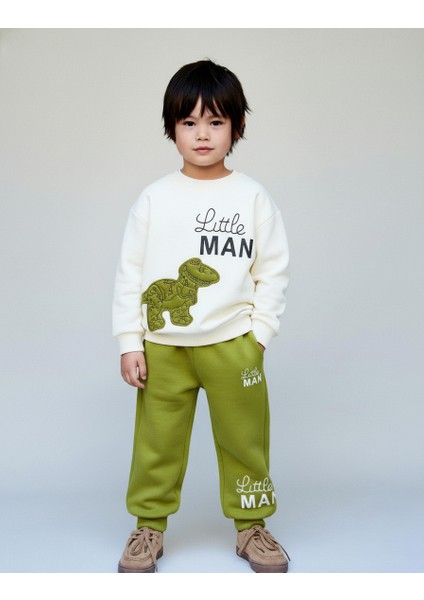 Erkek Çocuk Pamuklu Yeşil Little Man Dinazor Baskılı Eşofman Takımı - Rahat Kalıp Model modelleri