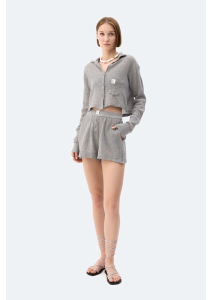 Gri Crinkle Şort
