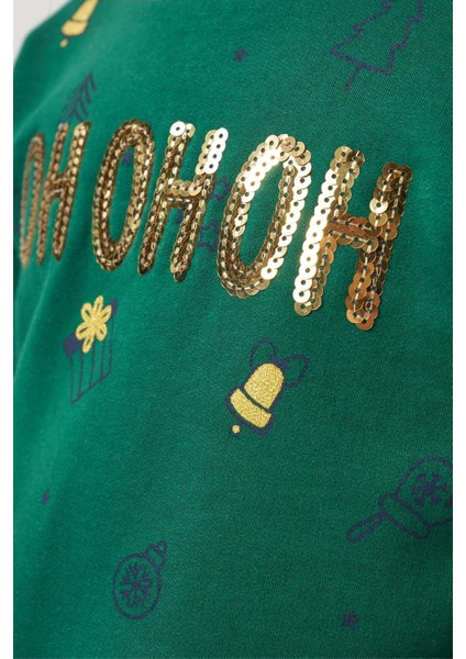 Kız Çocuk Pamuklu Yeşil Sweatshirt ve Kırmızı Tül Etek Takım - Yılbaşı Konseptli