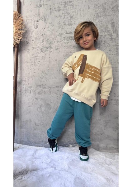 Erkek Çocuk Pamuklu Krem Köpek Desenli Sweatshirt ve Mavi Eşofman Altı Takım - Yumuşak Kumaş Konforu indirimleri