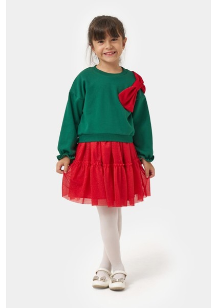 Kız Çocuk Pamuklu Yeşil Üst Kırmızı Tüllü Kurdele Detaylı Yeni Yıl Takımı fırsatları