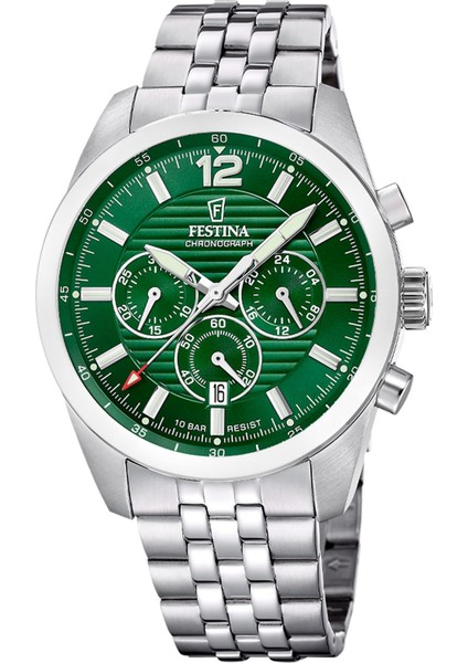 F20742/2 Quartz Çelik Gri Yeşil Kadran 10 Atm 44 mm Erkek Kol Saati