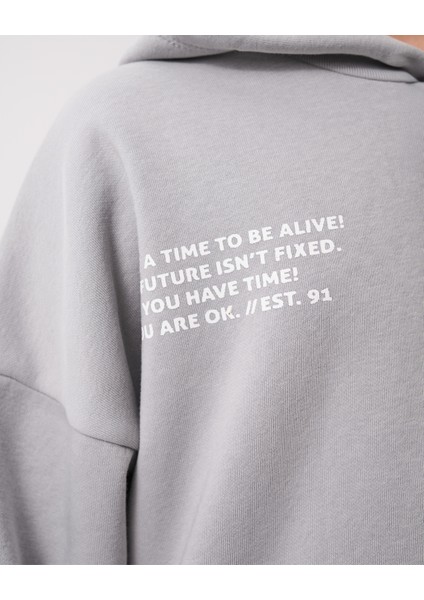 Kız Çocuk Pamuklu Gri Kapüşonlu Sweatshirt ve Palazzo Eşofman Takımı modelleri