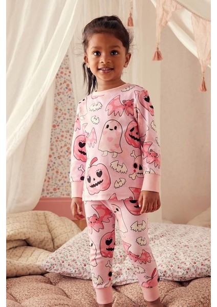 Pembe Desenli Pamuklu Sweatshirt Eşofman Alt-Üst Pijama Takımı