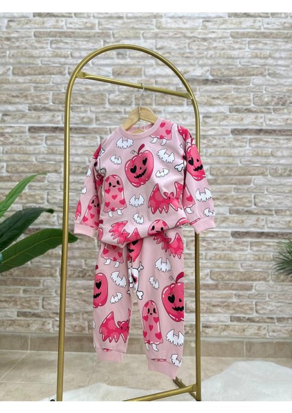 Pembe Desenli Pamuklu Sweatshirt Eşofman Alt-Üst Pijama Takımı modelleri