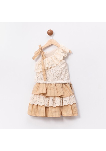 Kız Çocuk Pamuklu Dantel ve Kat Kat Fırfırlı Etekli Takım