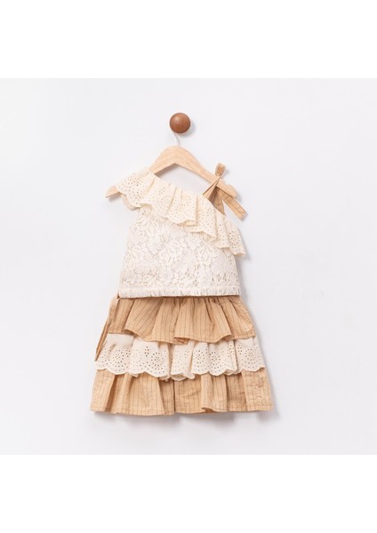 Kız Çocuk Pamuklu Dantel ve Kat Kat Fırfırlı Etekli Takım modelleri