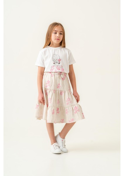 Kız Çocuk Pamuklu Çiçek Desenli T-Shirt ve Etek Takım fırsatları